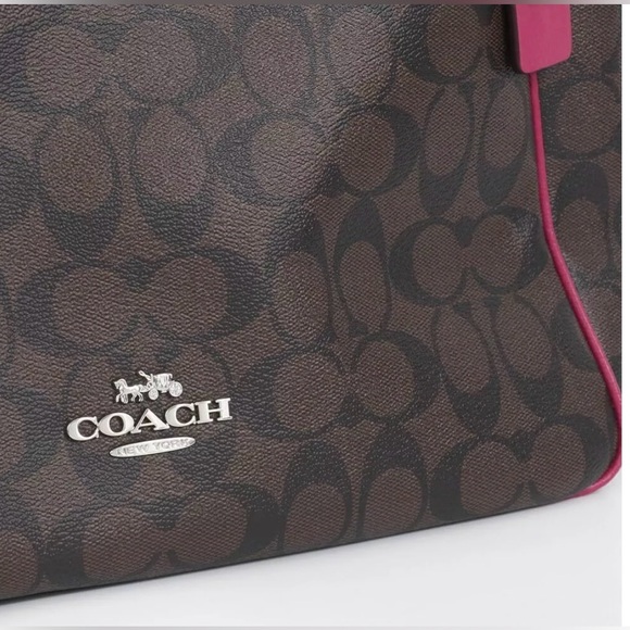 NEW Coach Meadow Signature Brown Violet Coated Canvas Shoulder Tote Purse NWT - Picture 3 of 5